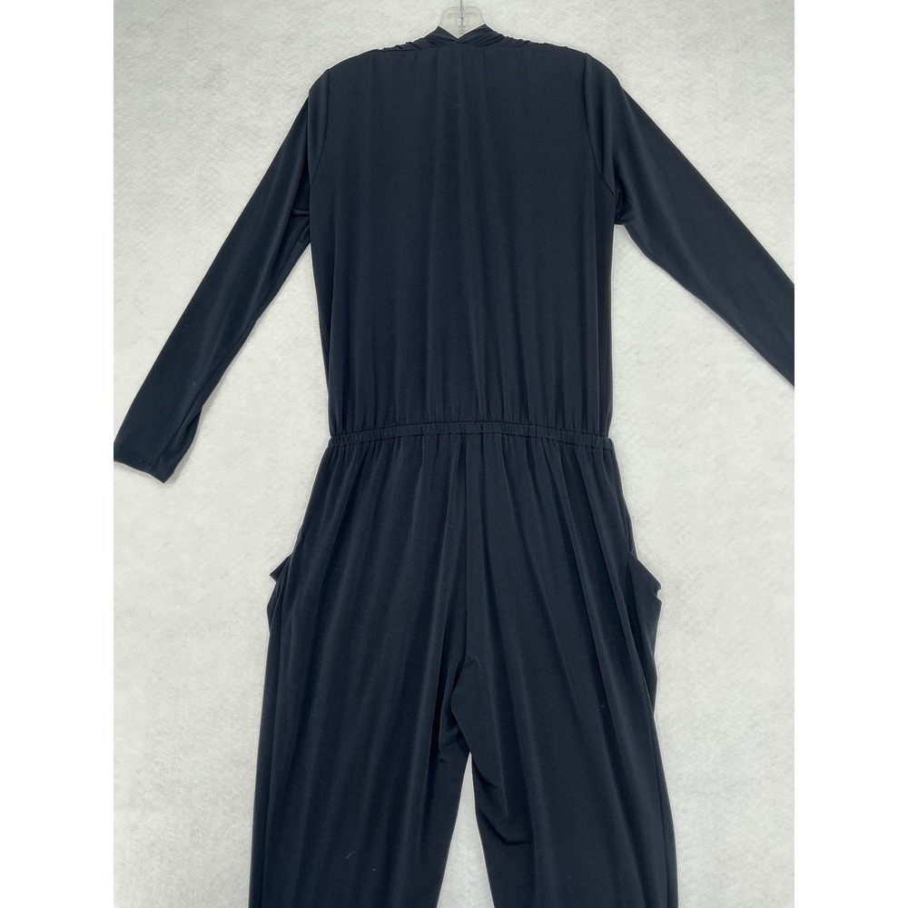 Michael Kors Jumpsuit Women Medium Navy Wrap V-Neck Long Sleeve Stretch Jersey - Picture 6 of 11